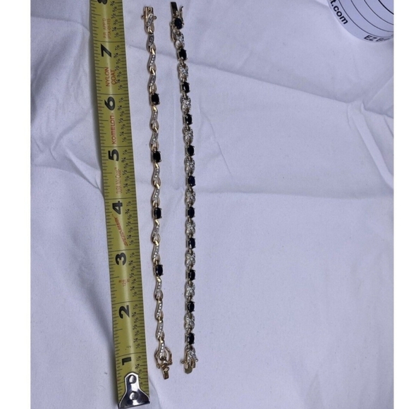 Sterling Gold Vermeil Tennis Bracelet Lot Of 2 Navy Blue Topaz - Picture 5 of 7